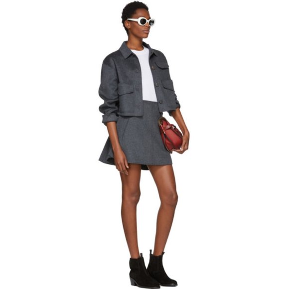 Carven Wool & Cashmere Blend Mini Skirt Grey Size 38 Net-a-Porter - Picture 3 of 7